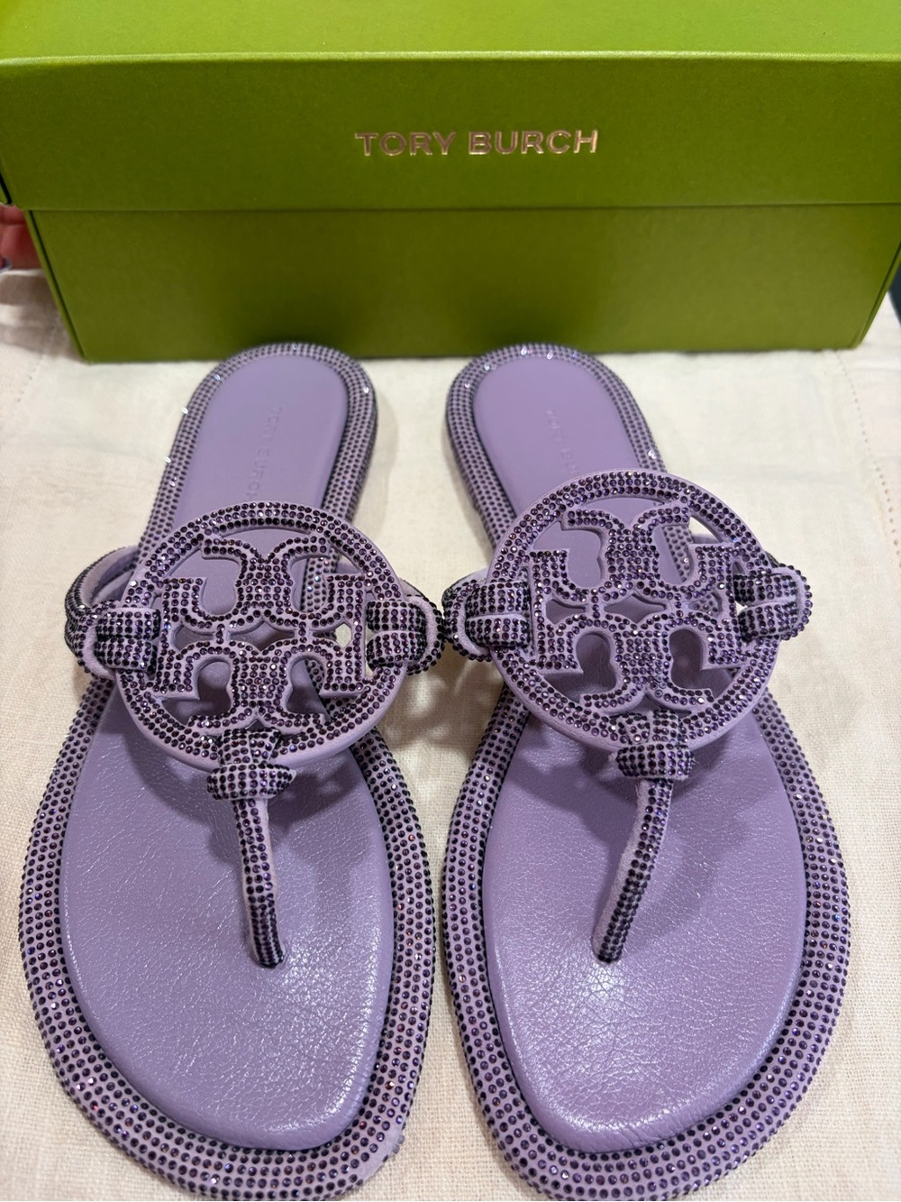 NWT Tory Burch Dark Lilac Miller Pavé Thong Sandal Sz 7 - Picture 5 of 5
